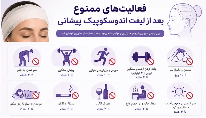 فعالیت‌های ممنوع بعد از لیفت اندوسکوپیک پیشانی